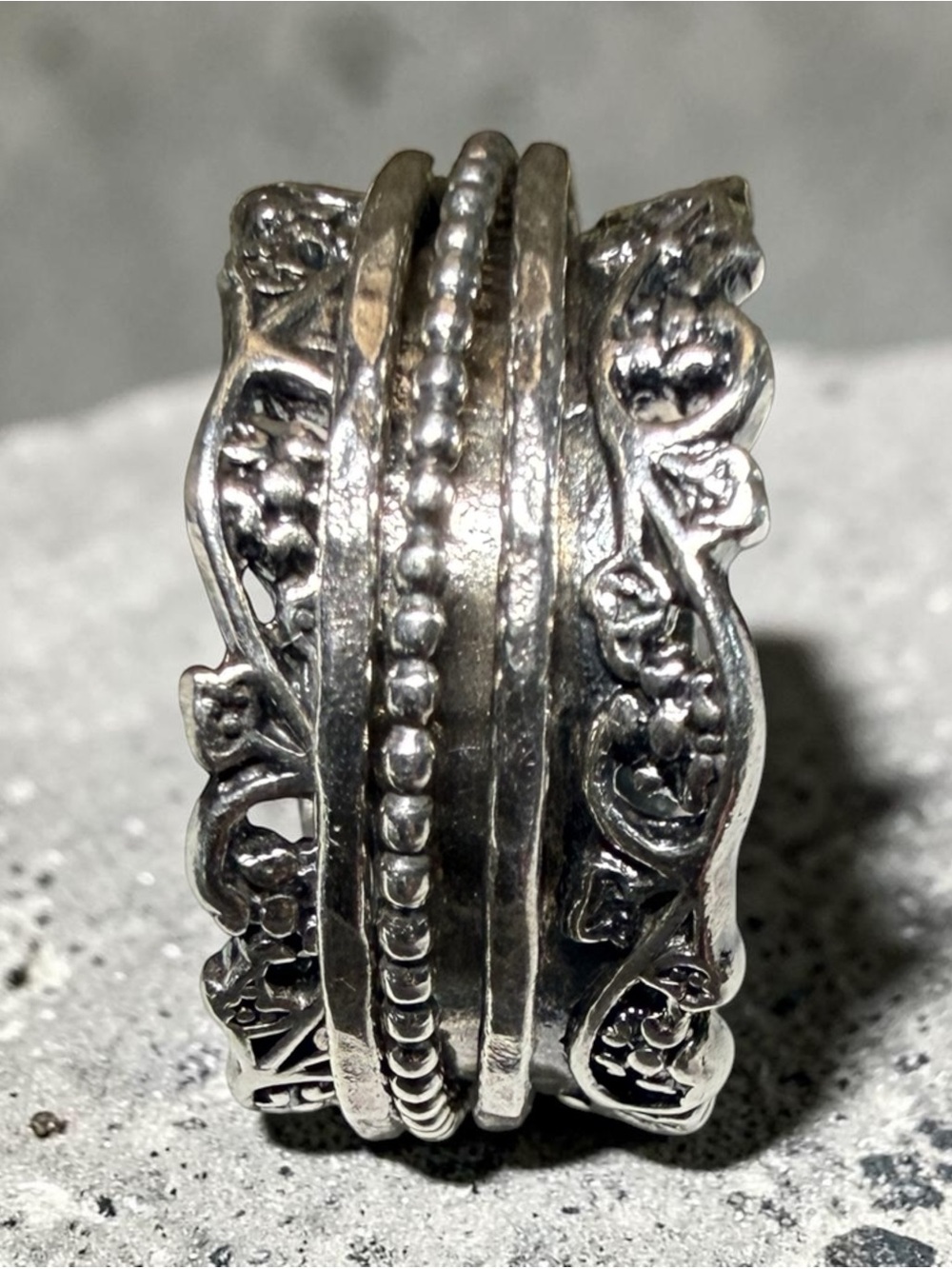 OR PAZ PZ 925 Sterling Silver Floral Beaded Band Ring Vintage Israel Sz 7 Spinne - Picture 4 of 5